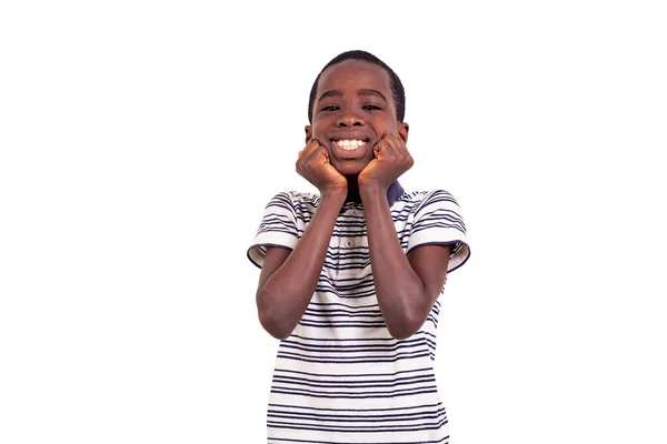 Knappe Tiener Jongen Lachen Geïsoleerd Witte Achtergrond — Stockfoto