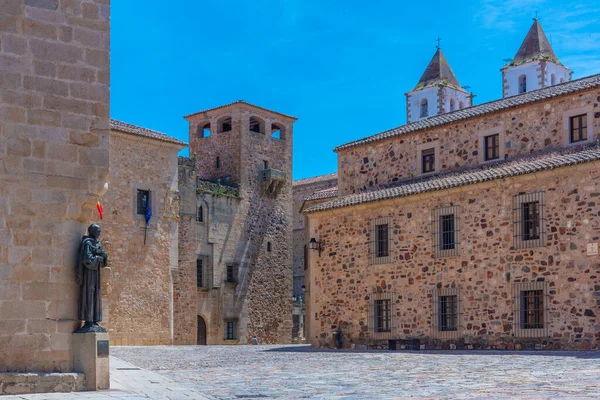 Santa Maria Plein Het Oude Centrum Van Caceres Spanje — Stockfoto