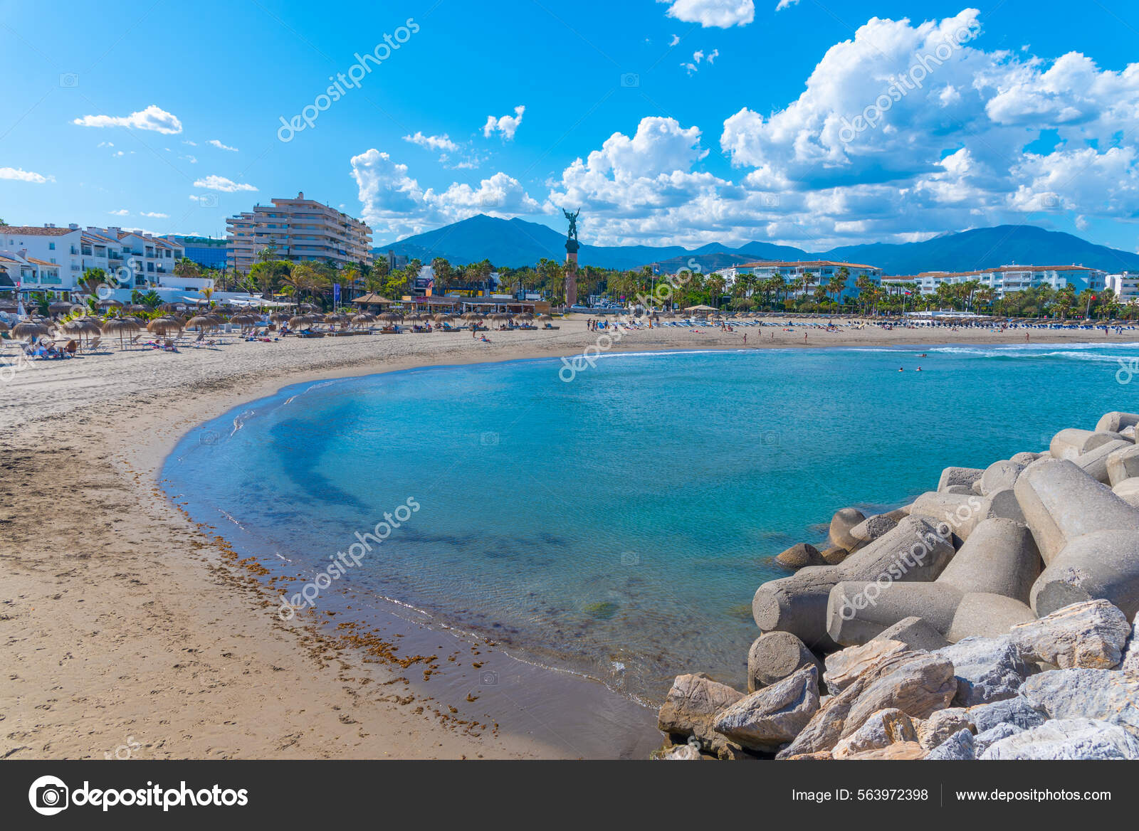Sunny Day Puerto Banus Beach Marbella Spain Stock Photo by ©Dudlajzov  563972398