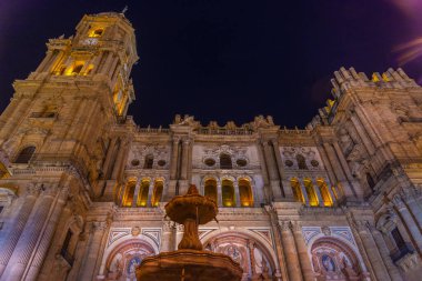 Malaga 'daki enkarnasyon katedralinin gece görüşü.
