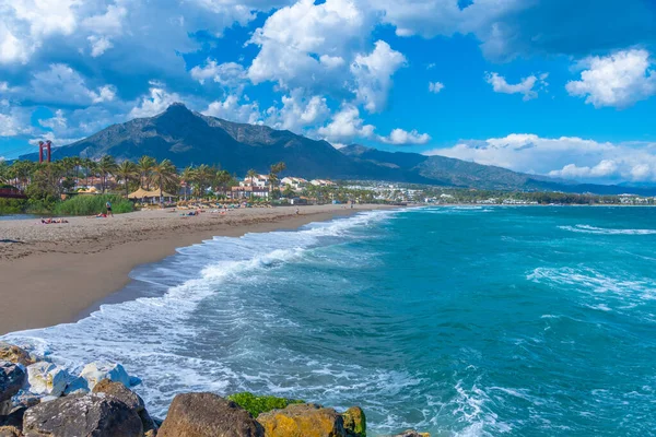 Slunečný Den Pláži Puerto Banus Marbelle Španělsko — Stock fotografie