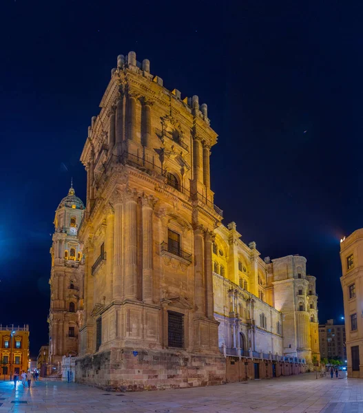 Nachtzicht Kathedraal Van Incarnatie Malaga — Stockfoto