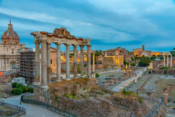 Solnedgång Utsikt Över Forum Romanun Rom Italien — Stockfoto