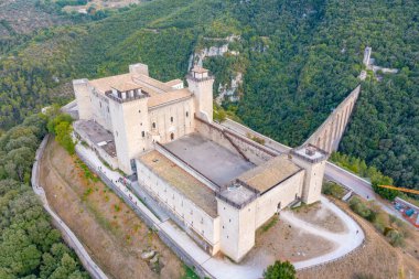 Aerial view of Rocca Albornoziana castle in Spoleto, Italy. clipart