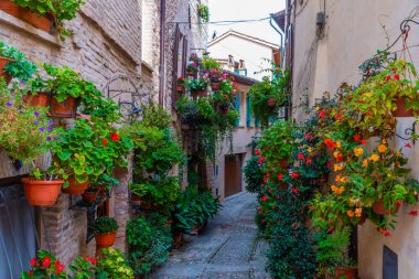 İtalya 'nın Spello şehrindeki Dar Sokak.