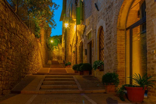 Tramonto Una Stradina Nel Centro Storico Assisi Italia — Foto Stock