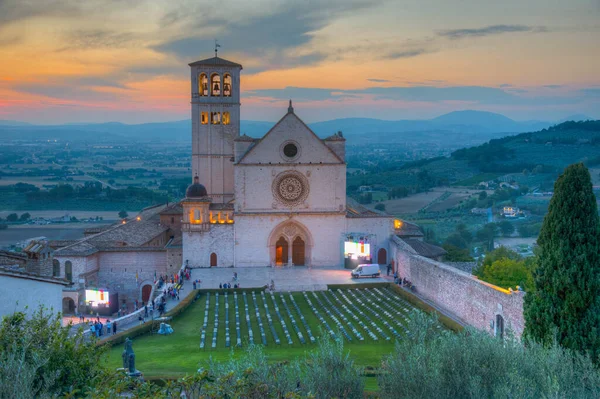 Sunset View Basilica Saint Francis Assisi Italy — 스톡 사진