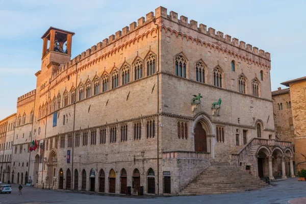 Nascer Sol Sobre Palazzo Dei Priori Cidade Velha Perugia Itália — Fotografia de Stock