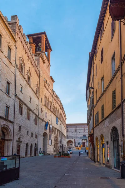 Salida Del Sol Sobre Palazzo Dei Priori Casco Antiguo Perugia — Foto de Stock
