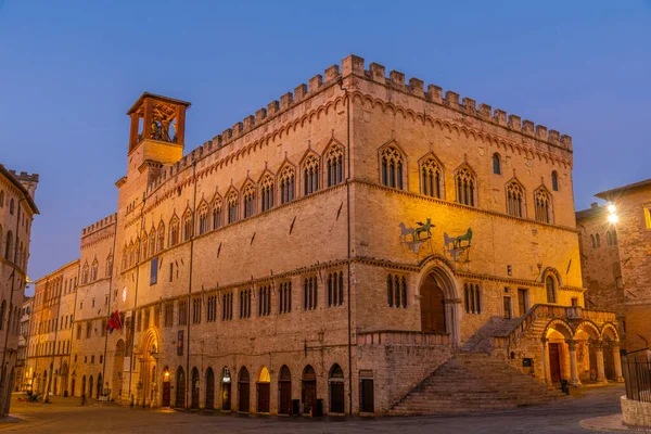 Sunrise Palazzo Dei Priori Old Town Perugia Italy — Stock Photo, Image