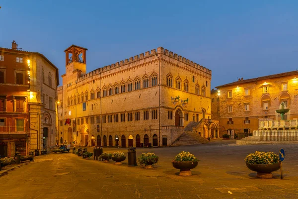 Nascer Sol Sobre Palazzo Dei Priori Cidade Velha Perugia Itália — Fotografia de Stock