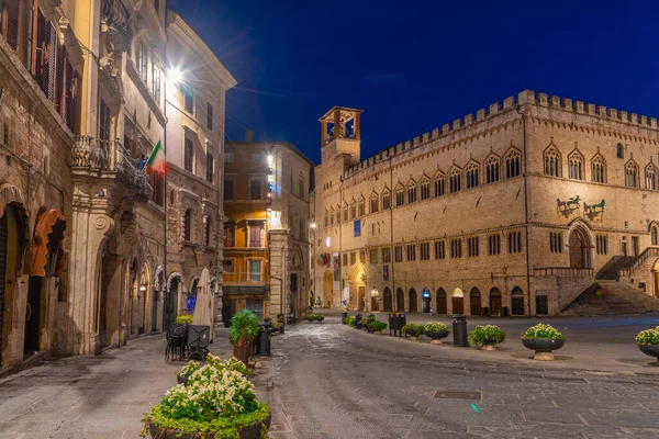 Alba Sul Palazzo Dei Priori Nel Centro Storico Perugia Italia — Foto Stock