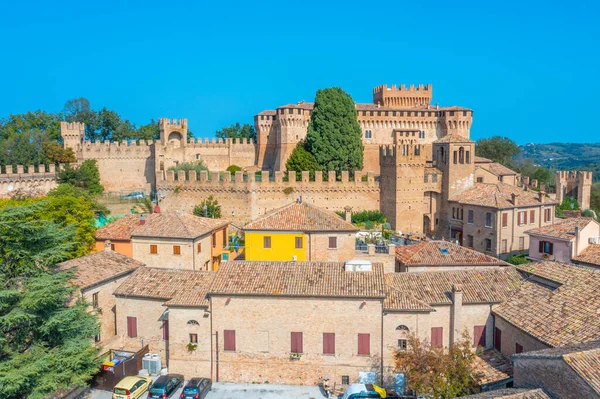 Castello Gradara Con Vista Sul Borgo Fortificato Sottostante Italia — Foto Stock