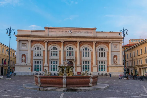 Vue Lever Soleil Piazza Del Popolo Avec Bureau Poste Palais — Photo