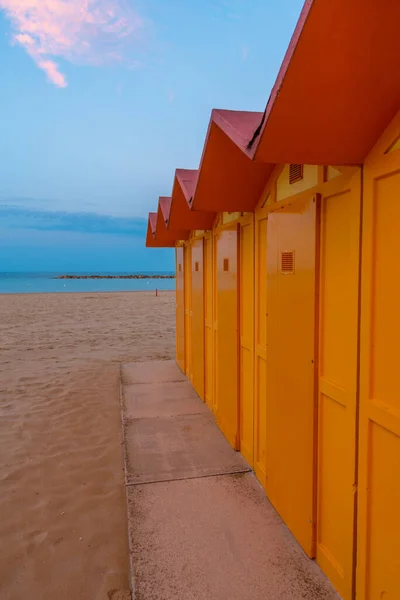 Färgglada Omklädningsrum Strand Pesaro Italien — Stockfoto