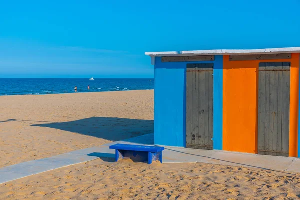 Färgglada Omklädningsrum Strand Pesaro Italien — Stockfoto