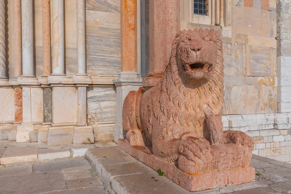 Estátua Leão Catedral Ancona Itália — Fotografia de Stock