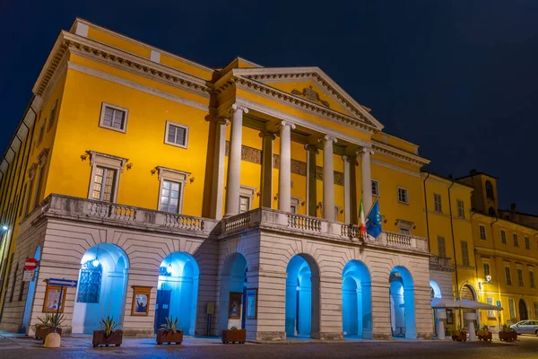 Solnedgång Över Kommunal Teater Piacenza Italien — Stockfoto