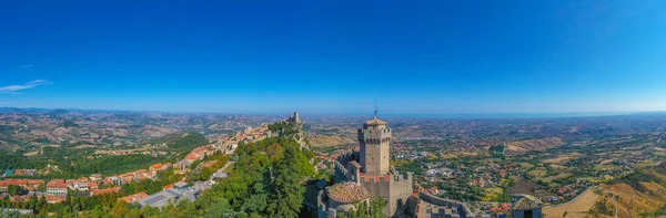 Aerial View San Marino Dominated Torre Guaita Torre Cesta — стоковое фото