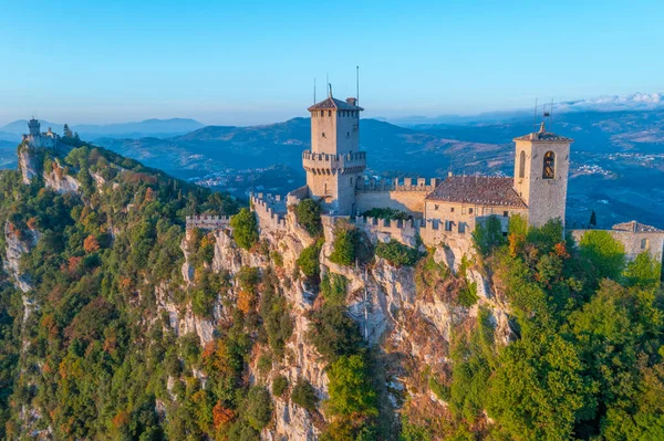 Letecký Pohled San Marino Kterému Dominují Torre Montale Torre Cesta — Stock fotografie