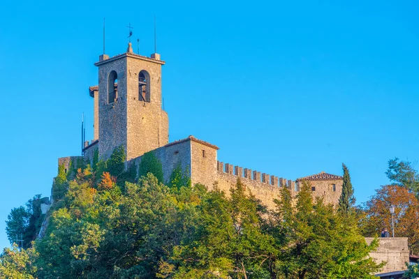 Solnedgång Utsikt Över Guaita Det Första Tornet San Marino — Stockfoto