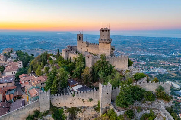 Zonsondergang Uitzicht Guaita Eerste Toren Van San Marino — Stockfoto