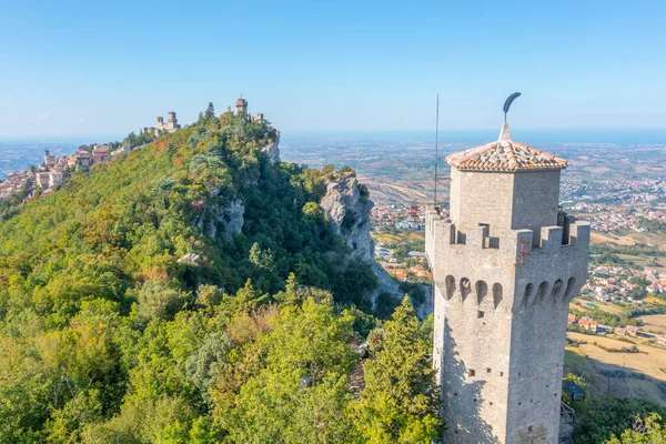 Letecký Pohled San Marino Třemi Věžemi — Stock fotografie