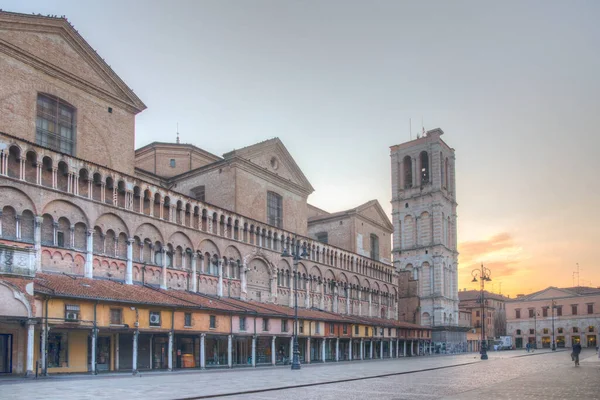 Vista Sorgere Del Sole Sulla Cattedrale Ferrara — Foto Stock