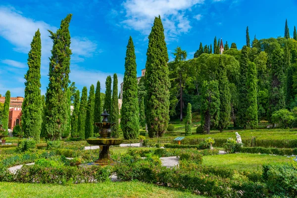 İtalyan kasabası Verona 'daki Giardino Giusti Bahçesi.
