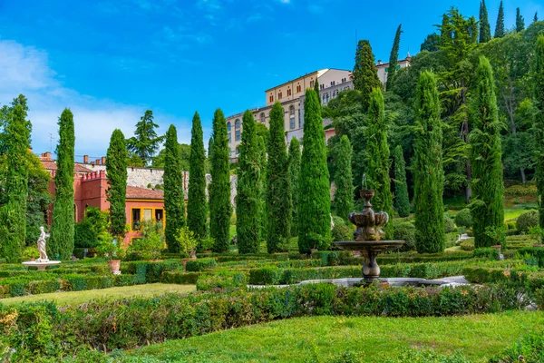 İtalyan kasabası Verona 'daki Giardino Giusti Bahçesi.