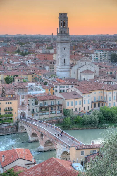 Vista Pôr Sol Ponte Pietra Verona Itália — Fotografia de Stock