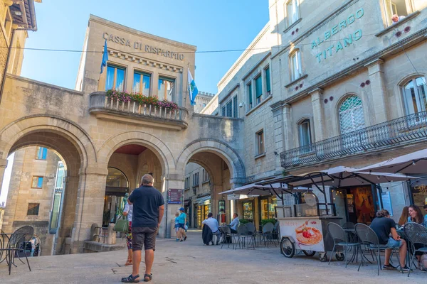 Citta di San Marino, San Marino, 1 Eylül 2021: San Marino 'nun tarihi merkezinde Casa di risparmio.
