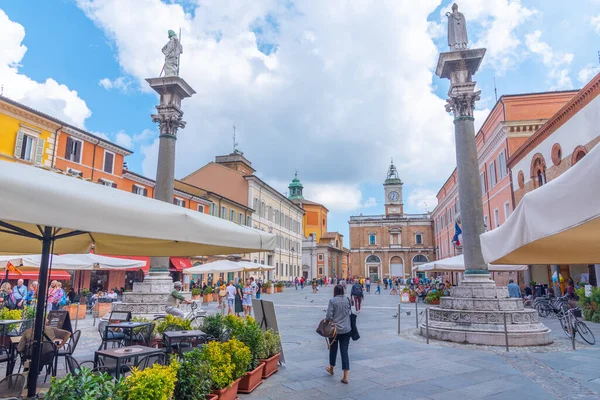 Ravenna Italy September 2021 People Strolling Piazza Del Popolo Italian — стоковое фото