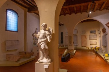 Ferrara, İtalya, 31 Ağustos 2021: İtalyan kenti Ferrara 'daki Casa Romei' de Roma eserleri.