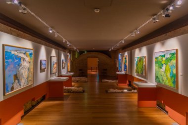 Vicenza, İtalya, 29 Ağustos 2021: İtalyan kenti Vicenza 'daki Palazzo Chiericati' nin içindeki odalar.