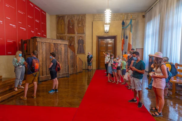 Padua, İtalya, 30 Ağustos 2021: İtalya 'daki Palazzo Bo' da Padua Üniversitesi Odası.