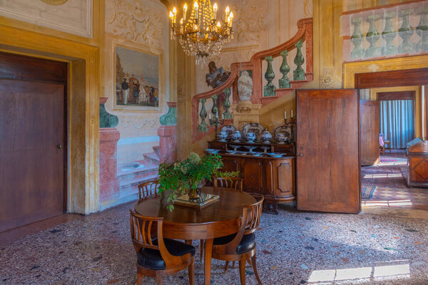Vicenza, Italy, August 29, 2021: Interior inside in the Palazzina di Villa Valmarana ai Nani in Italian town Vicenza.