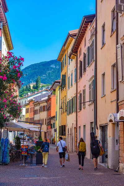 Trento, Italy, August 28, 2021: Historical houses in the old town of Trento in Italy.