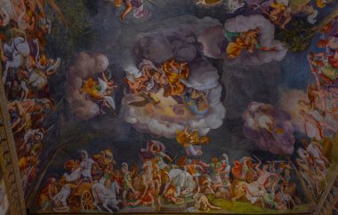 Mantua, İtalya, 23 Eylül 2021: İtalyan kenti Mantua 'daki Palazzo Ducale' nin Tavanı