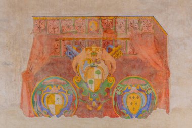 Spoleto, İtalya, 3 Ekim 2021: İtalya 'daki Spoleto şatosunun freskleri.