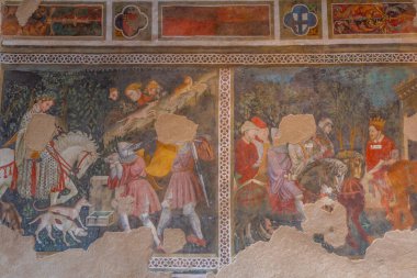 Spoleto, İtalya, 3 Ekim 2021: İtalya 'daki Spoleto şatosunun freskleri.