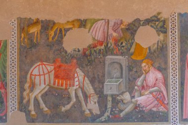 Spoleto, İtalya, 3 Ekim 2021: İtalya 'daki Spoleto şatosunun freskleri.