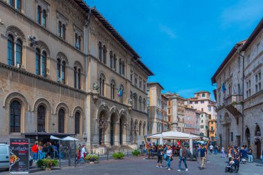 Perugia, İtalya, 2 Ekim 2021: Piazza Giacomo Matteotti İtalya 'nın eski Perugia kentinde.