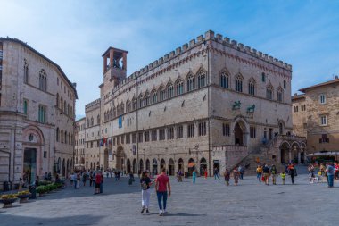 Perugia, İtalya, 2 Ekim 2021: İtalya 'nın eski Perugia kentindeki Palazzo dei Priori.