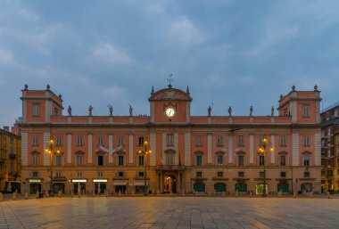 Piacenza, Italy, September 26, 2021: Piazza dei Cavalli and Palazzo del Governatore in Italian town Piacenza. clipart