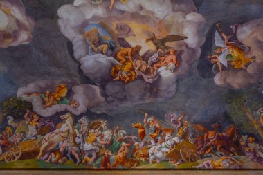 Mantua, İtalya, 23 Eylül 2021: İtalyan kenti Mantua 'daki Palazzo Ducale' nin Tavanı.