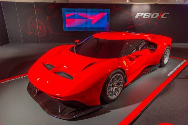 Maranello, İtalya, 23 Eylül 2021: Ferrari P80 Maranello, İtalya 'daki Ferrari müzesinin içinde.