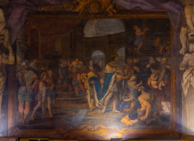 Bolonya, İtalya, 21 Eylül 2021: İtalya 'nın Bologna kentindeki Palazzo Comunale' de Oda.