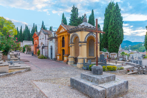 Spoleto, Italy, October 3, 2021: Decorated graves at Cimitero Monumentale cemetery in Spoleto, Italy.