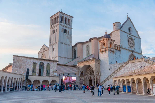 Assisi Ottobre 2021 Veduta Tramonto Della Basilica San Francesco Assisi — Foto Stock